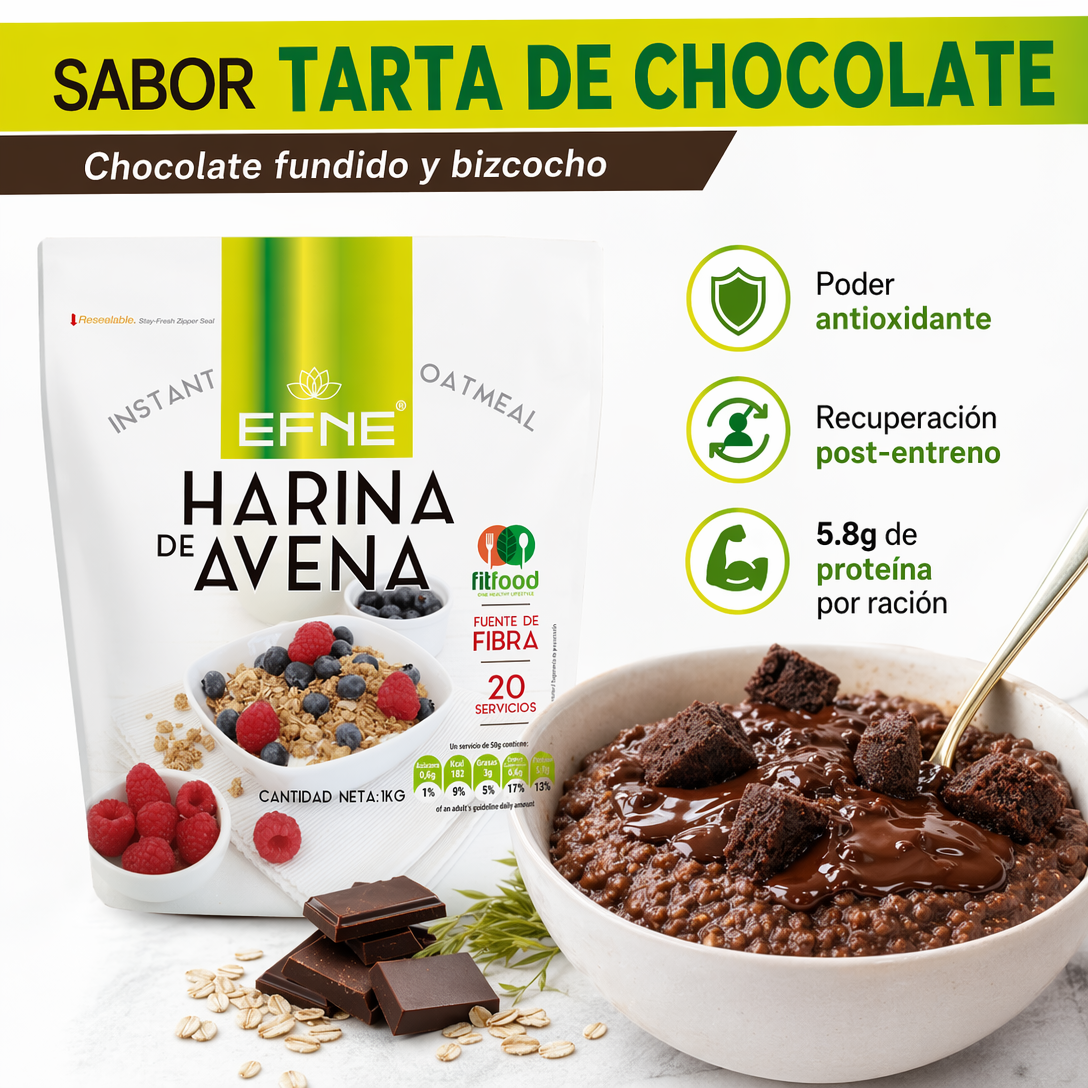 Harina de avena sabor tarta de chocolate EFNE beneficios proteina.