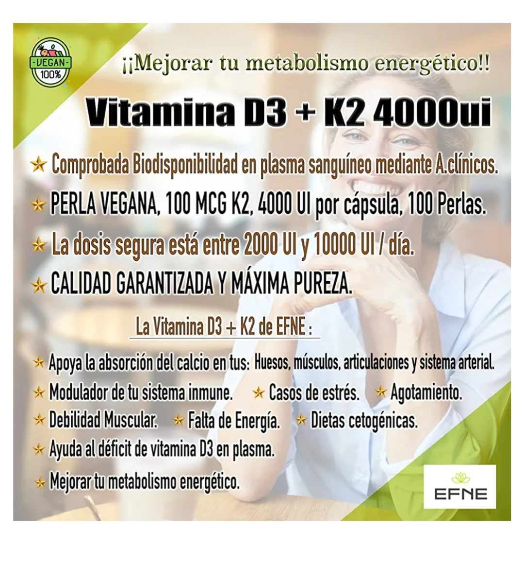 VITAMINA D3 + K2 4000ui con MK-7 Natural ( Extracto de Natto ) (Sistema inmune Top, Apatía, Cansancio)