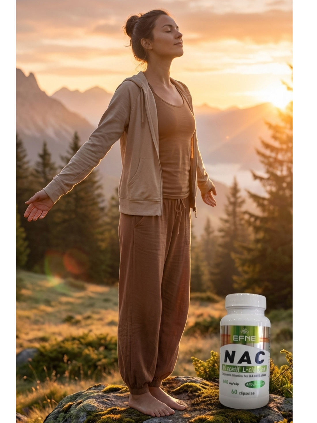 Persona respirando aire puro al aire libre, representando los beneficios respiratorios del NAC de EFNE.