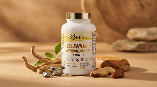 Suplemento Selenio Ashwagandha MAX T3 EFNE, cápsulas para el apoyo tiroideo y la reducción del cortisol
