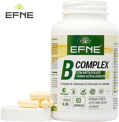 COMPLEJO DE VITAMINA B COMPLEX CON METILFOLATO. Forma Activa Ácido Fólico. (Deficiencias por veganismo, Agotamiento)