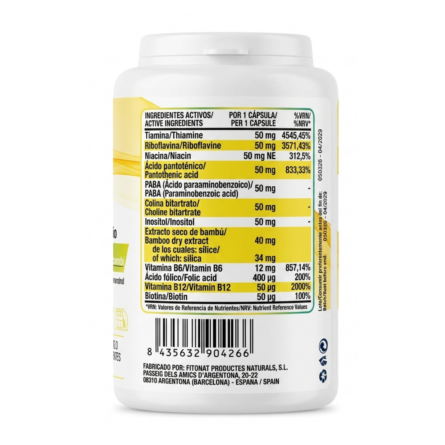 INGREDIENTES VITAMINA B EFNE