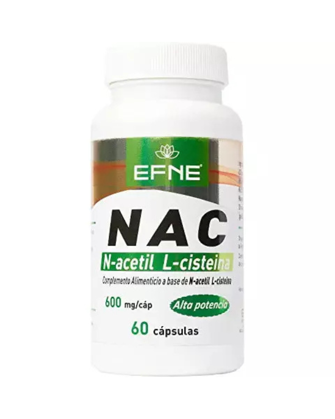 Bote de suplemento NAC 600mg de EFNE - N-Acetilcisteína pura en cápsulas.