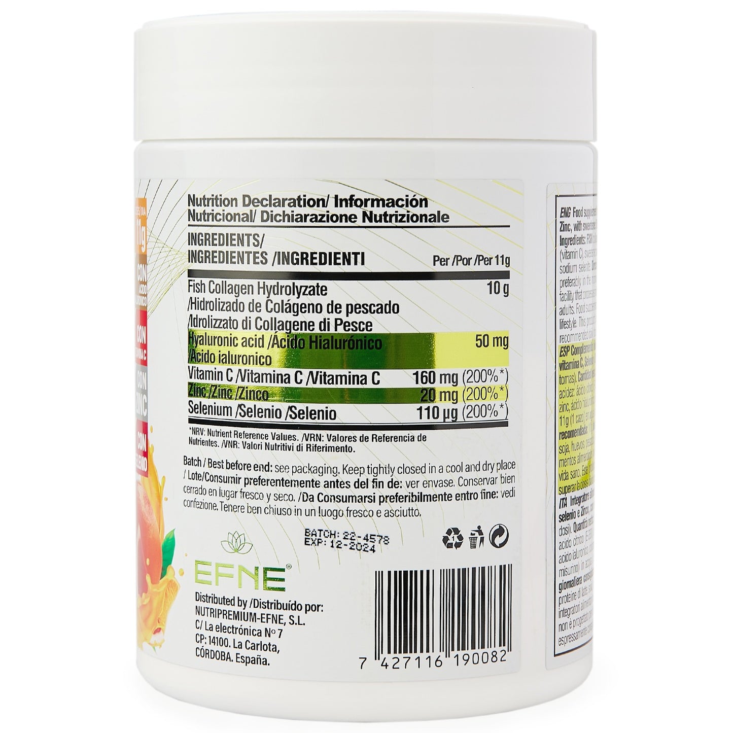 Colágeno Marino Hidrolizado Reforzado (ácido hialurónico, vitamina c, selenio, zinc)
