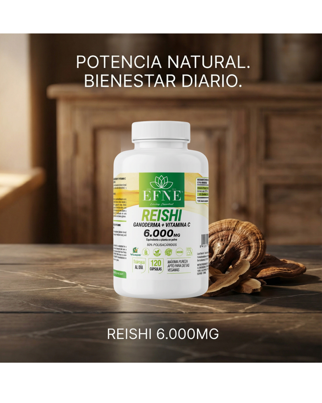 Reishi (Ganoderma) + Vitamina C – EFNE (120 cápsulas)