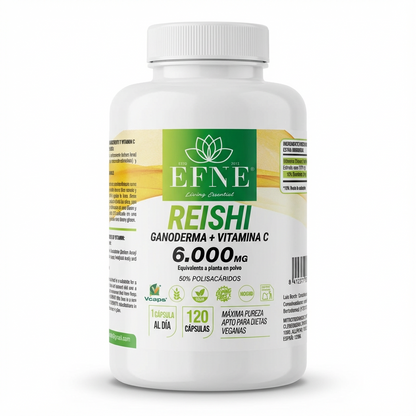 Bote de suplemento Reishi Ganoderma 6000mg con Vitamina C de EFNE, 120 cápsulas para reforzar la inmunidad.