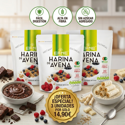 Pack 3 harinas avena EFNE oferta 14,90 euros sabores chocolate