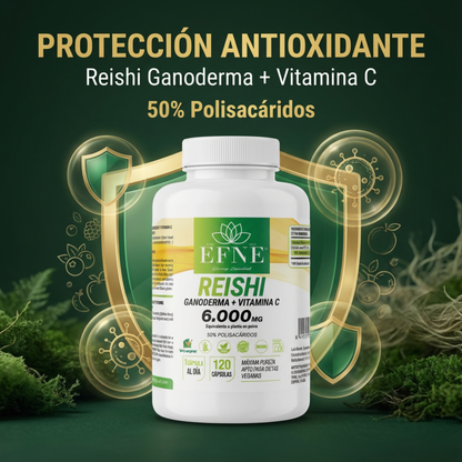 Bote de suplemento Reishi Ganoderma 6000mg con Vitamina C de EFNE, 120 cápsulas para reforzar la inmunidad.