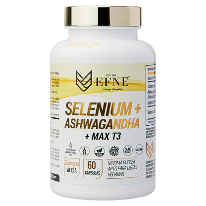 uplemento EFNE Selenium mas Ashwagandha y MAX T3 bote 60 capsulas para salud tiroidea y estrés