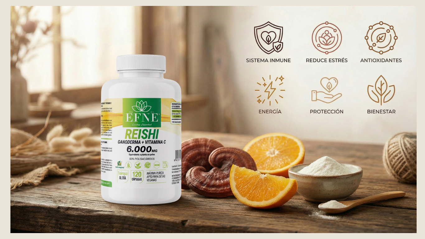 Bote de suplemento Reishi Ganoderma 6000mg con Vitamina C de EFNE, 120 cápsulas para reforzar la inmunidad.