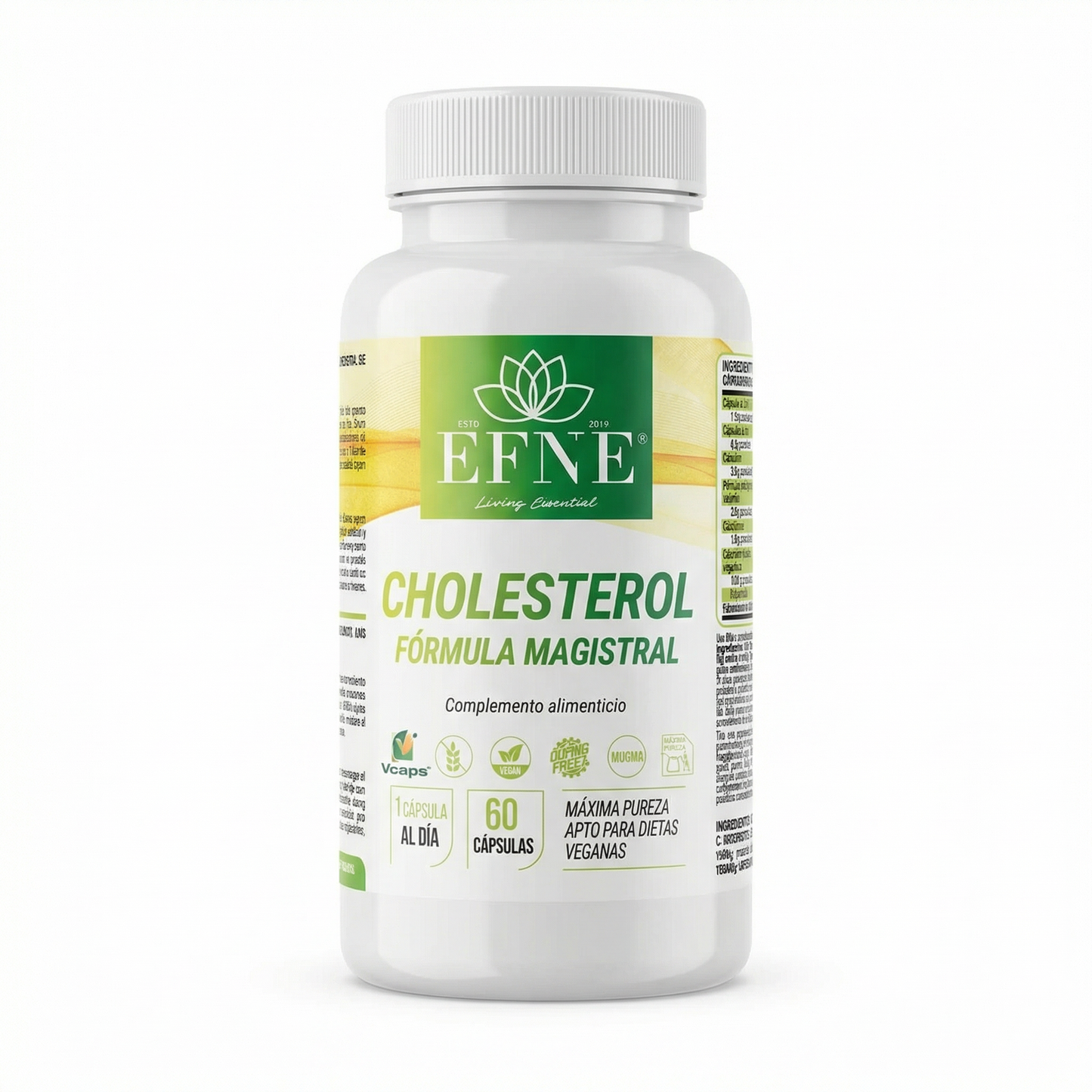 Frasco de EFNE Cholesterol Fórmula Magistral suplemento natural para el control del colesterol 60 cápsulas veganas