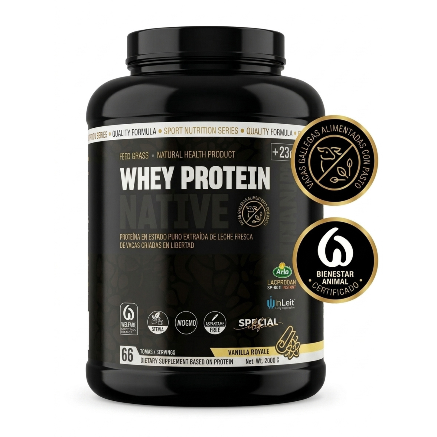 Proteina_EFNE_Whey_Protein_Native_sabor_Vanilla_Royale_2kg_bote_negro_con_sellos_de_vacas_gallegas_de_pasto_y_bienestar_animal